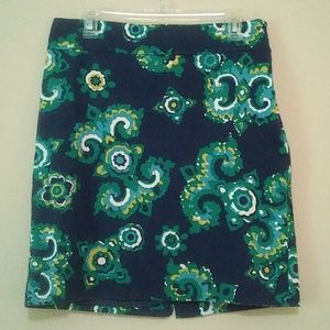 Merona Navy Floral Preppy Damask Pencil Skirt